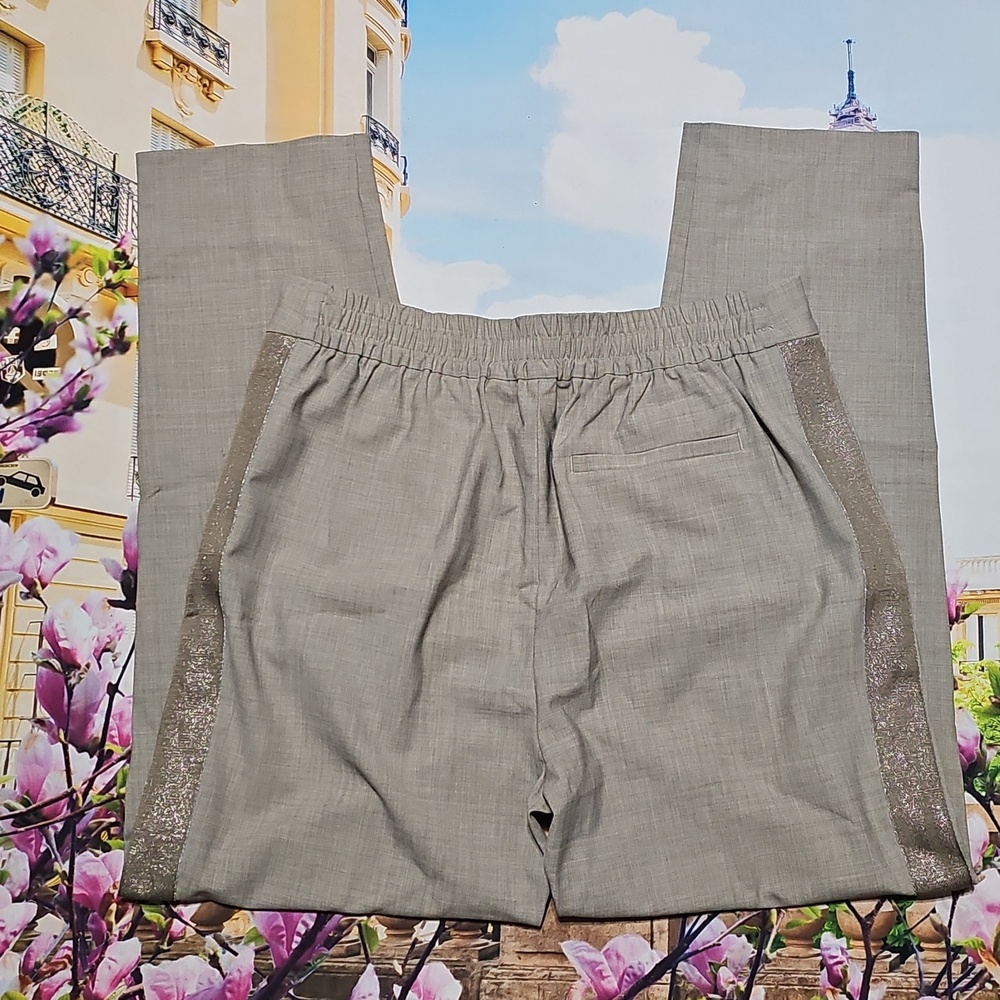 Reiss Beige Tailored Trousers with Subtle Sheen Side Panels Size 6 - Picture 5 of 5